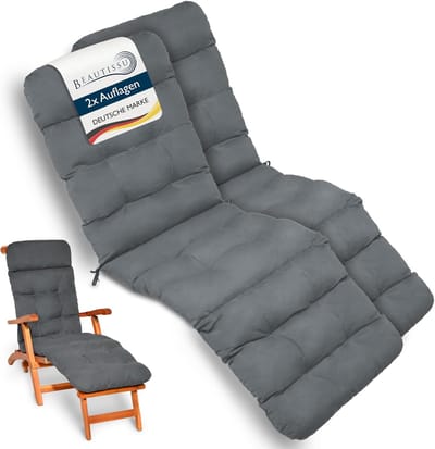 Beautissu 2x Deckchair Kussen 200x50x8 cm - Ligstoelkussen Antraciet - Matraskussen voor Hangmatten en tuin-/terrasstoelen - Flair DC