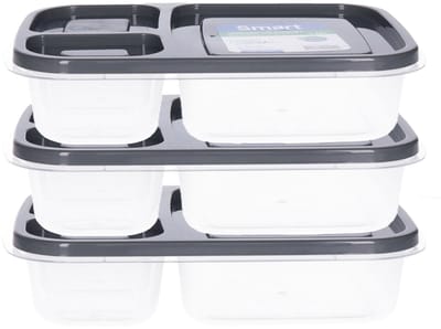 Hobby Life Vershoudbakjes - 3x - 1.15L - 3-vaks - 23 cm - mealprep - bewaarbakjes - antraciet