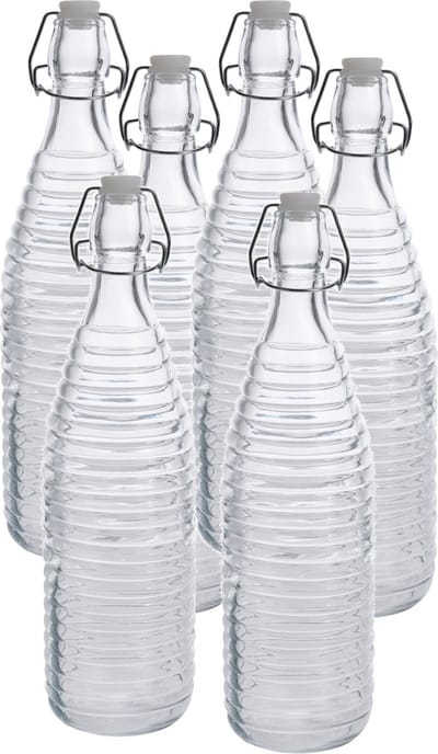 Fles met beugeldop - 6x - transparant - 1000 ml - glas - Koude dranken serveren/bewaren - Olie/azijn flessen - Decoratie flessen