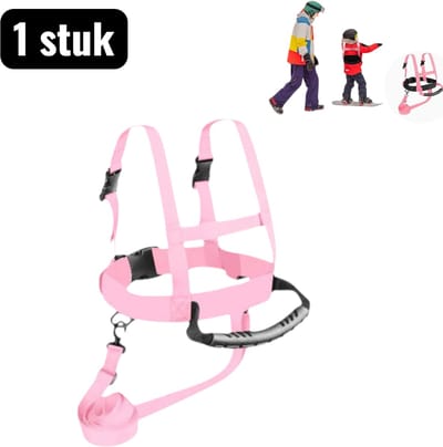 1 stuk - Skiuitrusting - Skiharnas voor Kinderen - Ski Trainingsriem voor Beginners - Veiligheidsgordij voor Sleeën en Leren Skiën - Adjustabele Hengel met Trekkoord - Roze