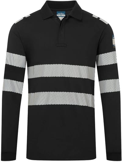 Portwest PW3 Modaflame Vlamvertragend Poloshirt met lange mouw FR733 - Zwart - L