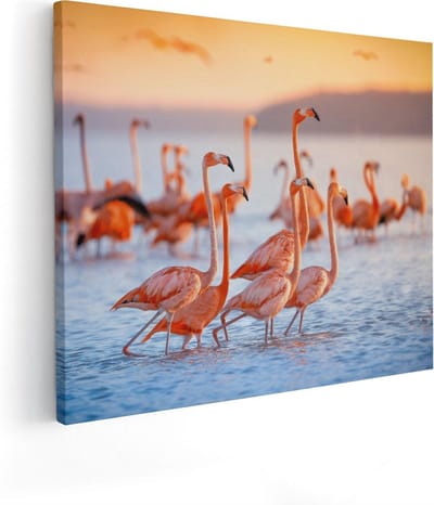 Artaza Canvas Schilderij Vogels - 50x40 cm - Wanddecoratie Flamingo - Muurdecoratie Dieren - Kamer Accessoires Woonkamer