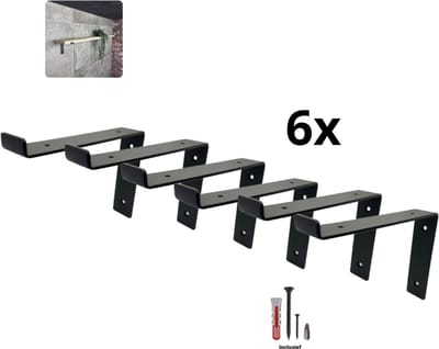 Maison DAM - 4x Industriële Plankdragers L-vorm down 20 cm - Staal - Mat Zwart gepoedercoat - incl. bevestigingsmateriaal + schroefbit!