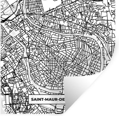 Muurstickers - Sticker Folie - Plattegrond - Kaart - Frankrijk - Saint-Maur-des-Fossés - Stadskaart - Zwart wit - 100x100 cm - Plakfolie - Muurstickers Kinderkamer - Zelfklevend Behang XXL - Zelfklevend behangpapier - Stickerfolie