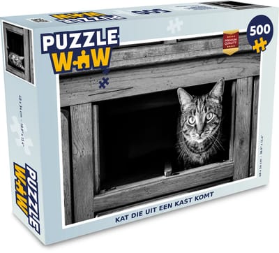 Puzzel Kat die uit een kast komt - Legpuzzel - Puzzel 500 stukjes