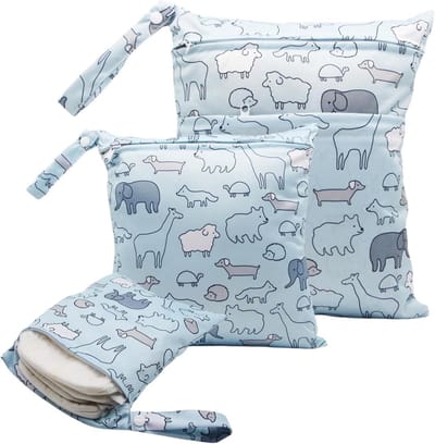 Herbruikbare natte tas voor kleuters met ritssluiting - Waterdichte luiertas voor zwemmen, camping en fitness - Set van 3 met schaap print