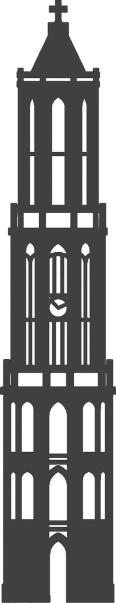 Houten Domtoren Utrecht – 38 cm Hoog x 7,5 cm Breed – Wanddecoratie/Muurdecoratie – Antraciet grijs