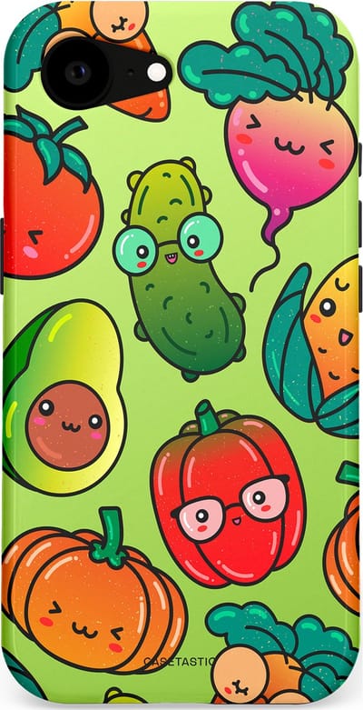 Casetastic Hoesje Geschikt voor Apple iPhone 16e Magsafe - Stijlvolle Beschermende Duo-layer Case - Cartoon Groente Mix