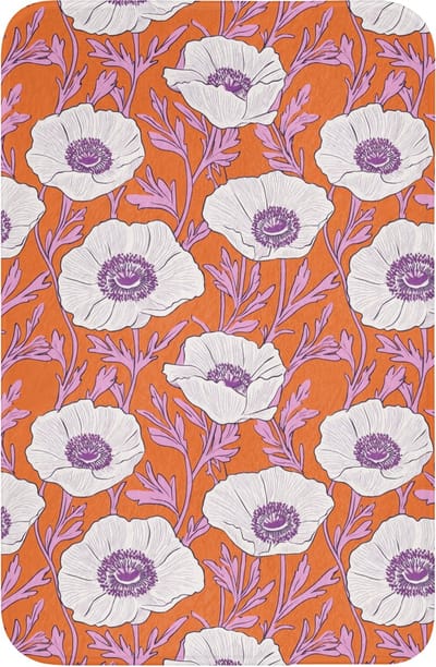 WC mat 40x60 cm - Antislip - Bloemen - Grafisch - Oranje - Toiletmat - Vloermat - Douchemat - Toilet tapijt - Toiletmatten