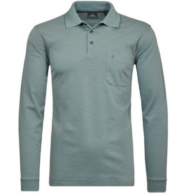 Ragman Softknit Polo Longsleeve Uni Breast Pocket Sage Green / male