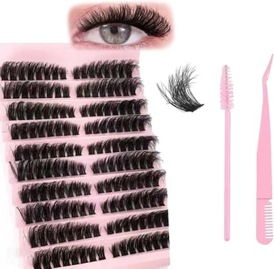 Russische 80D Cluster Wimpers 82 STKS voor Herbruikbare Wimperextensions, Natuurlijke Volume Valse Wimpers 8-16mm C D Krul met Roze Mascara Applicator