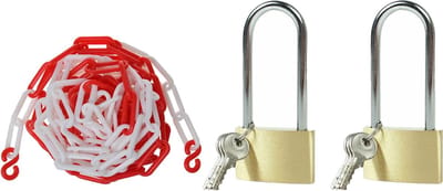 Afzetketting met 2 hangsloten - rood/wit - 5 meter - kunststof - markeerketting - afzetting