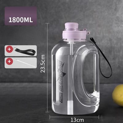 Sportwaterfles met grote capaciteit Outdoor Reizen Grote Waterflessen Draagbare Fitness Plastic Beker met Rietje Drinkware 1.8-2.8L gray