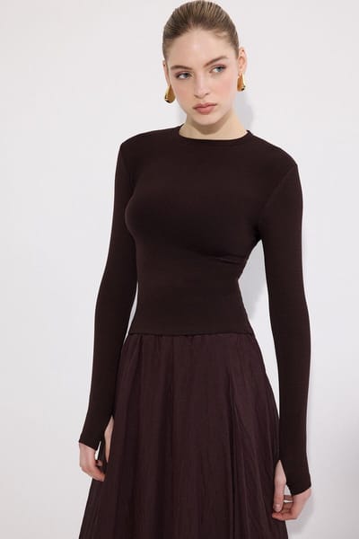 Touché Privé - Longsleeve bodysuit met duimgaten - Bruin - Dames