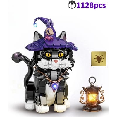 MOC magische kat bouwstenen met verwisselbare ogen creatieve assembleermodellen verzamelstenen cadeaus voor volwassenen en kinderen no original box black