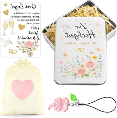 Cadeaubox met Geldgeschenk Verpakking en Klavertjevier Hanger - Doop, Verjaardag, Bruiloft - Inclusief Metalen Doos en Wenskaart
