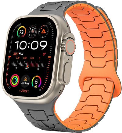 By Qubix - Geschikt voor Apple Watch bandje - Dragon scale siliconen band - Grijs met oranje - Geschikt voor Apple Watch 44 mm / 45 mm / 46 mm / 49 mm (Ultra 1,2 en 3)