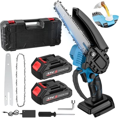 Zerova Kettingzaag Accu 21V - Motorzaag - Boomzaag Electrische - Draagbare mini kettinzaag - Bomen en Takken - 2 Accu's - Blauw