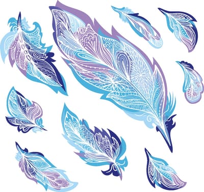 Muurstickers - Bohemian 9 Blauwe Veren - Transparante Achtergrond - 120x125cm