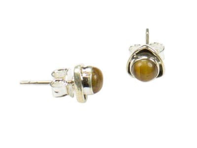 Zilveren knop oorbellen Tijgeroog 925 zilver