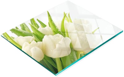 Decoratieve glazen snijplank voor in de keuken, witte tulpen, 60x52 cm