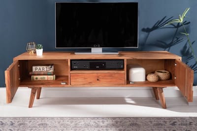 Massief tv-bord LIVING 140cm naturel acacia 3D-oppervlak massief hout