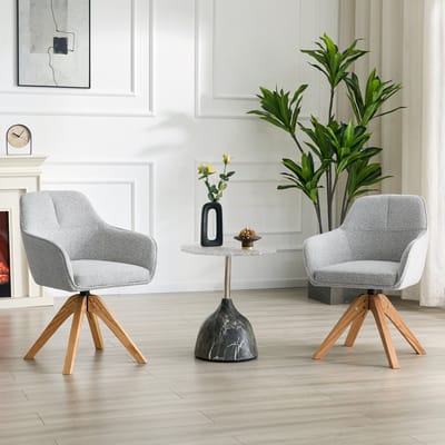Eetkamerstoel - 2-delige set - 360° draaistoel ergonomische rugleuning - eetkamer - stof + hout - grijs / walnoot
