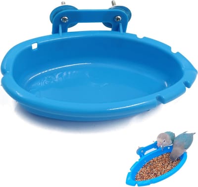 Vogel badkuip feeder kom kleine papegaai douche bad papegaai bad voor huisdier middelgrote papegaai zittafel nemparkiet Conure, papegaaien, golfpitten, 18 × 10 × 4 cm, blauw