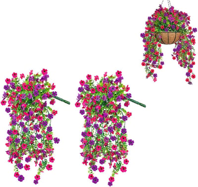hangende bloemen, 2 stuks,kunstmatige hangplanten zo echt onderhoudsvrij, uv-bestendig,nephangende bloemen,kunstmatige hangplanten voor tuin,terras,bruiloft,Wanddecoratie buitendecoratie