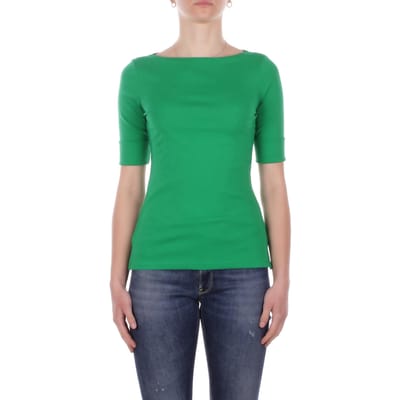 T-shirt met geribde boothals model 'JUDY'