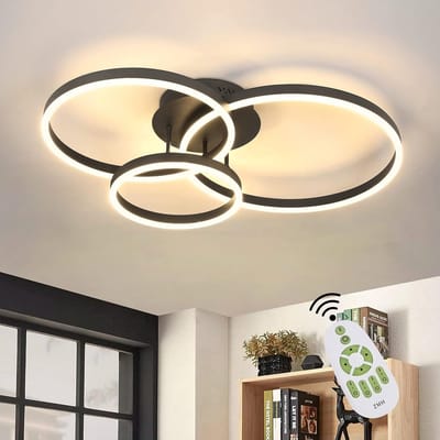 Glitzerlife - Plafondlamp LED Deckenlampen - 3 Ringen Dimbaar - Moderne Dekenleuchte - Afstandsbediening - Acryl Aluminium - 82cm - Zwart
