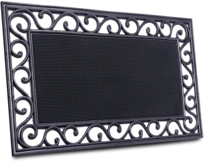 Deurmat rubber, 45 x 75 cm, antislip en weerbestendig, outdoor vuilvangmat, gietijzeren look, voor binnen en buiten, rubberen noppen voor hal, terras, entree, 45 x 75 cm