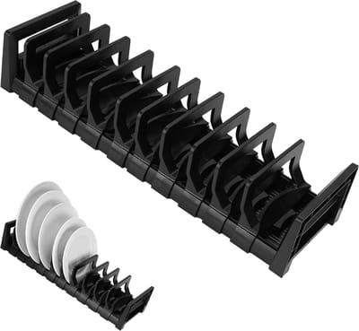 Schotel organizer rek verstelbaar aluminium plaat houder - kast/droogrek opslag aanrecht mount - zwart