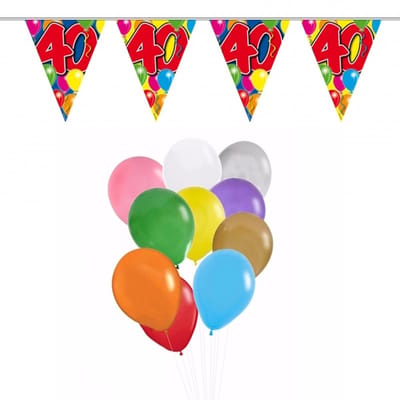 Folat Verjaardag 40 jaar feestartikelen set - 50x ballonnen - 2x leeftijd print vlaggenlijnen