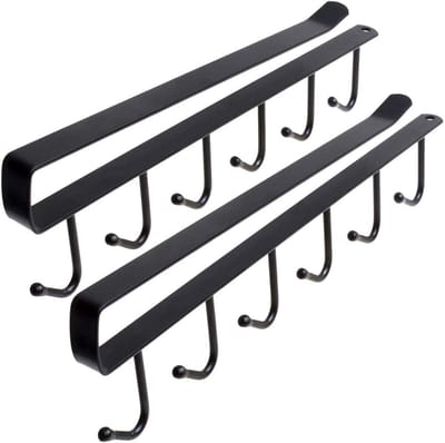 TuseRxln Metalen haakrek – Bekerhouder – Onder plank te hangen – Set van 2 – Zwart