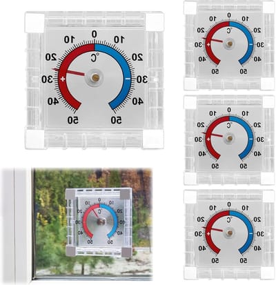 Set van 4 zelfklevende buitenthermometers voor ramen en deuren, weerbestendig en nauwkeurige temperatuurmeting voor binnen en buitengebruik