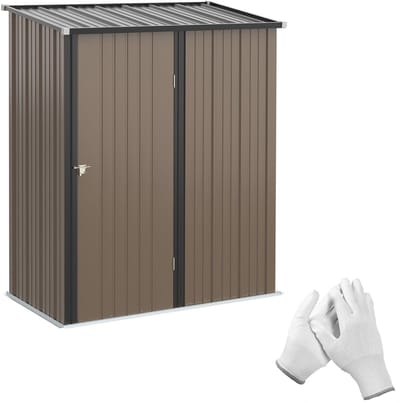 Merax Metalen Tuinhuis 1,34 m² - Gereedschapsschuur met Pultdak - Verzinkt Staal - Afsluitbare Deur - 161,5x94,5x196 cm - Bruin