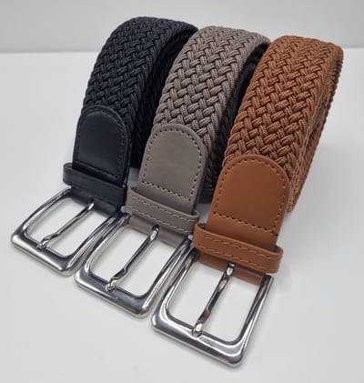 3 pack deal - Elastische riem - gevlochten broekriem - dames en heren riemen - Kleur 1 Bruin 2 Kaki 3 Zwart 105 cm