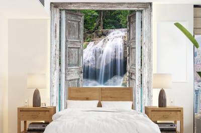 Behang - Fotobehang Doorkijk - Waterval - Natuur - Landschap - Breedte 160 cm x hoogte 220 cm