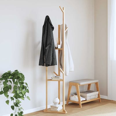 vidaXL - Kapstok - met - haken - en - schappen - 39x33x166 - cm - bamboe