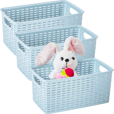 Plasticforte Opbergmand - 3x - Kastmand - rotan kunststof - ijsblauw - 5 Liter - 15 x 28 x 13 cm
