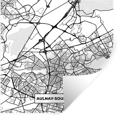 Muurstickers - Sticker Folie - Plattegrond - Kaart - Aulnay-sous-Bois - Frankrijk - Stadskaart - Zwart wit - 100x100 cm - Plakfolie - Muurstickers Kinderkamer - Zelfklevend Behang XXL - Zelfklevend behangpapier - Stickerfolie