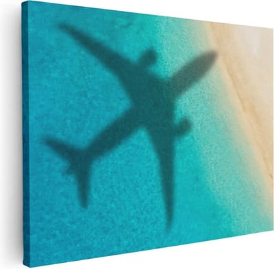 Artaza Canvas Schilderij Zeezicht - 40x30 cm - Klein - Wanddecoratie Strand - Muurdecoratie Vliegtuig - Kamer Accessoires