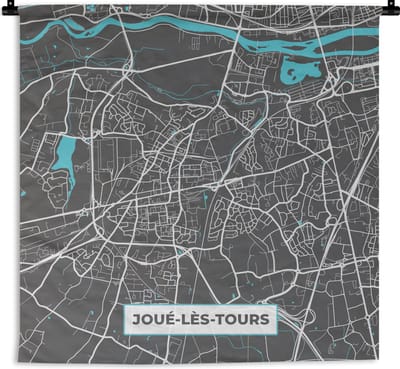 Wandkleed - Wanddoek - Frankijk - Joué-lès-Tours - Plattegrond - Kaart - Stadskaart - 180x180 cm - Wandtapijt