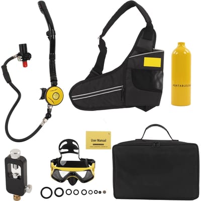 DIDEEP 1L Mini Duikfles Drukontlastingsklep Kit met Duikbril Band Tas Bijvuladapter Yellow