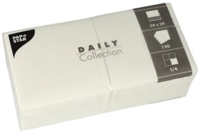 150 Servetten DAILY Collection 1/4 vouw 24 cm x 24 cm wit