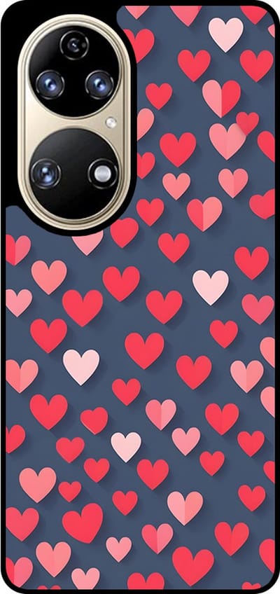 Smartphonica Telefoonhoesje Geschikt voor Huawei P50 met Roze en Rode Hartjes Opdruk - TPU Backcover Case With Rosé and Red Heart Design geschikt voor Huawei P50