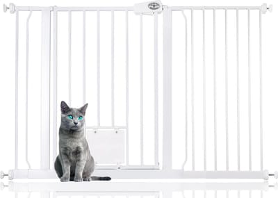 Bettacare Huisdierhek met Afsluitbaar Kattenluik, 126,7 - 134,3cm, Wit
