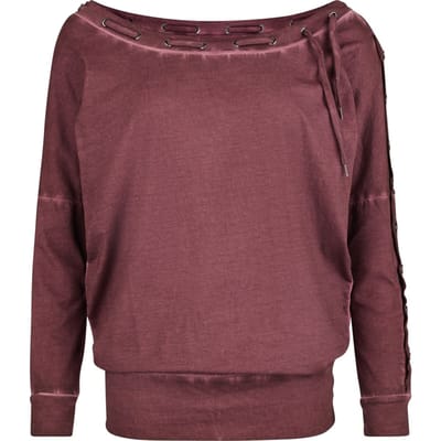 R.E.D. Rock-Engineered Design bordeaux gemêleerd shirt met lange mouwen en veter - Dames - S