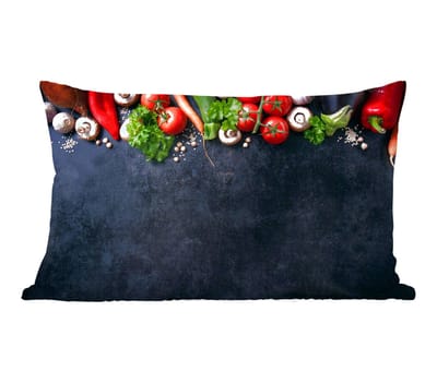 Sierkussens - Kussentjes Woonkamer - 50x30 cm - Groente - Kruiden - Specerijen - Zwart - Rustiek - Keuken